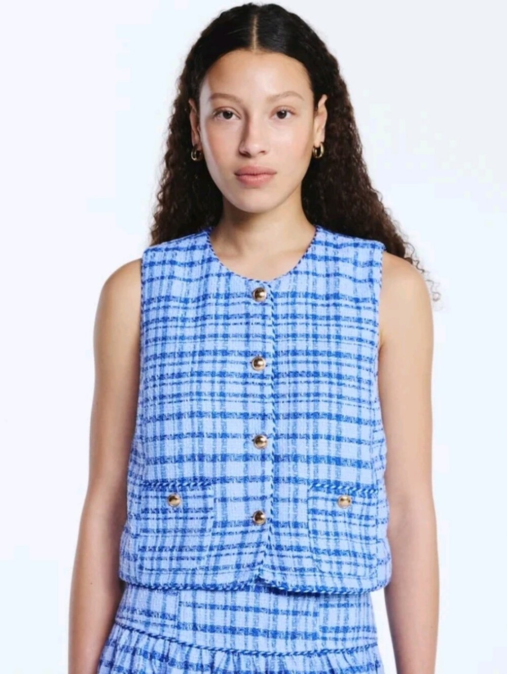 Free Assembly Women's Sleeveless Button Front Tweed Shell
